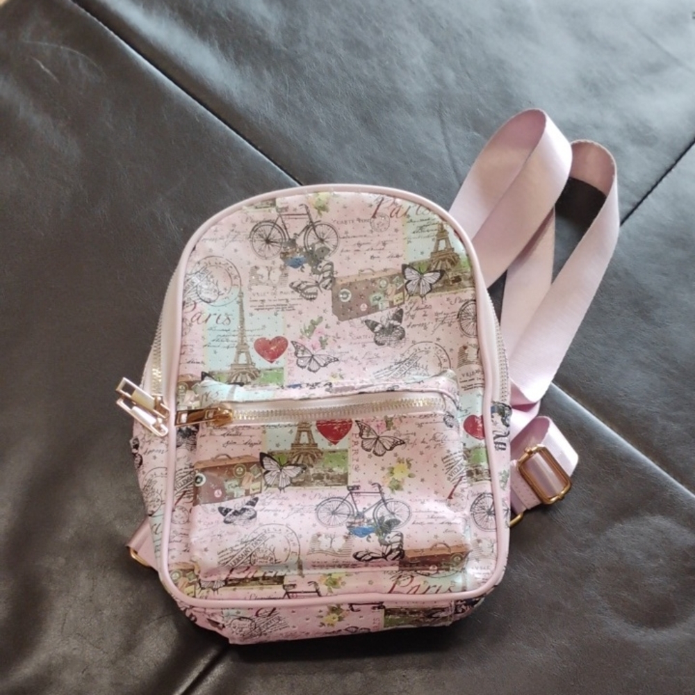 Pink Paris Print Mini Backpack Crossbody Bag